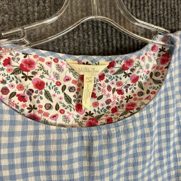 Matilda Jane Womens Gingham Plaid Floral Preppy Blouse Top Size Large Bohemian - Picture 5 of 9